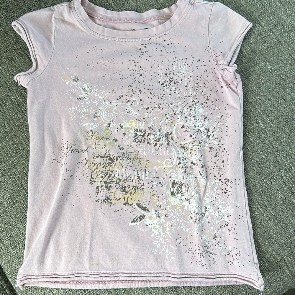 Juicy Couture Girls Y2K Pastel Pink Butterfly Graphic Tee Cap Sleeve Size 4 🦋